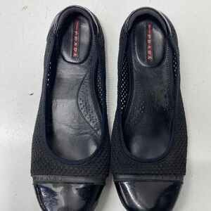 Prada Black Mesh Patent Ballet Flat Shoes Size 38 8 $695